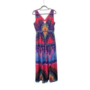Modcloth Boho Mandala Print Vibrant Colors Sleeveless Maxi Dress, Women's Medium
